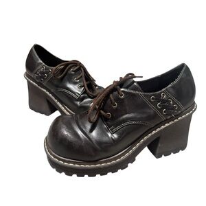Vintage L.E.I. Platform Oxford Chunky Y2K 90s Brown Leather Lace Women's Size 9